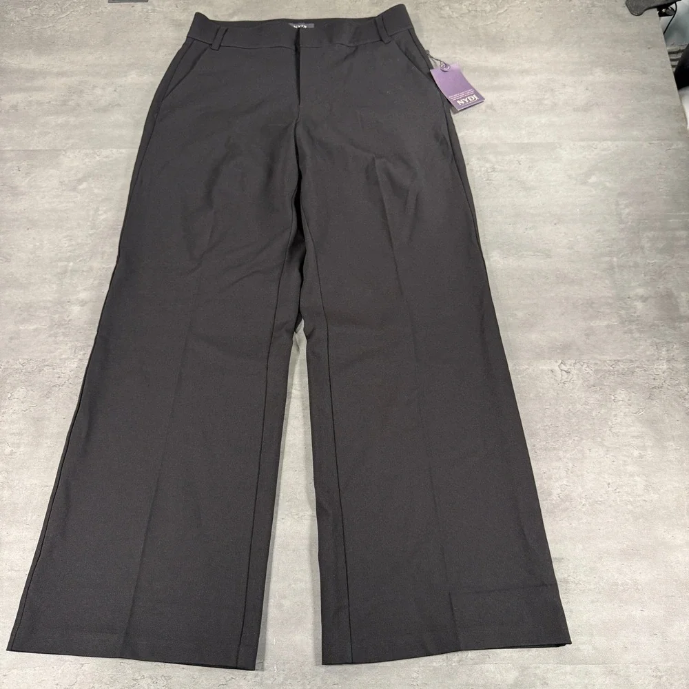 NYDJ Fiona Trousers Womens 10 Black Wide Leg High Rise Stretch NEW $99 Work Prep